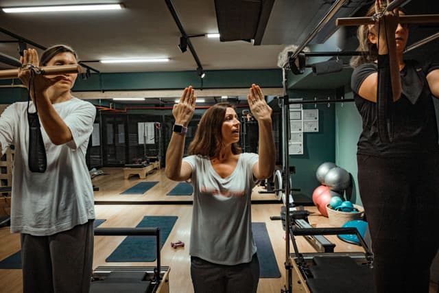 A fitness instructor leading a group class
