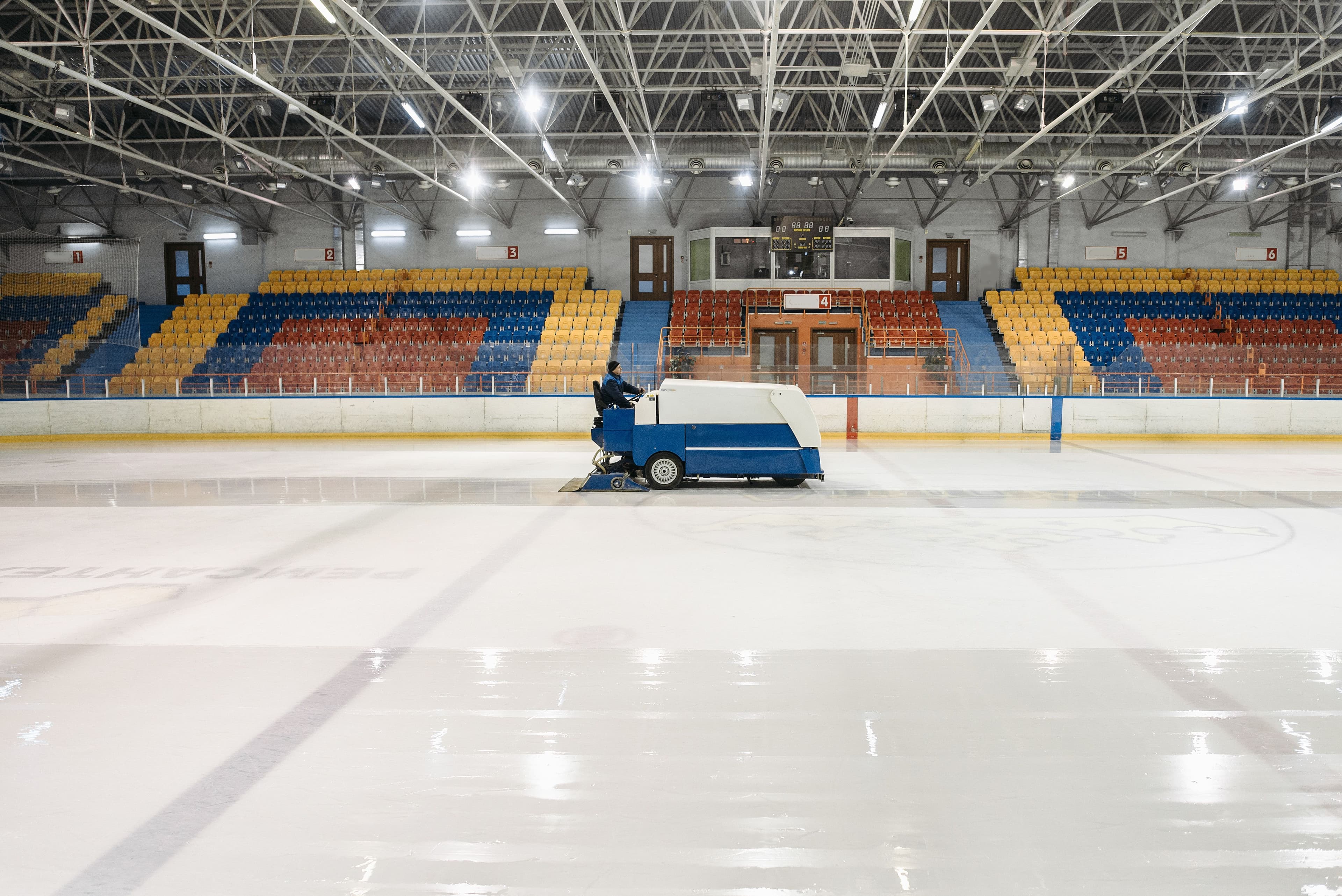 Ice skating rink on a winter evening