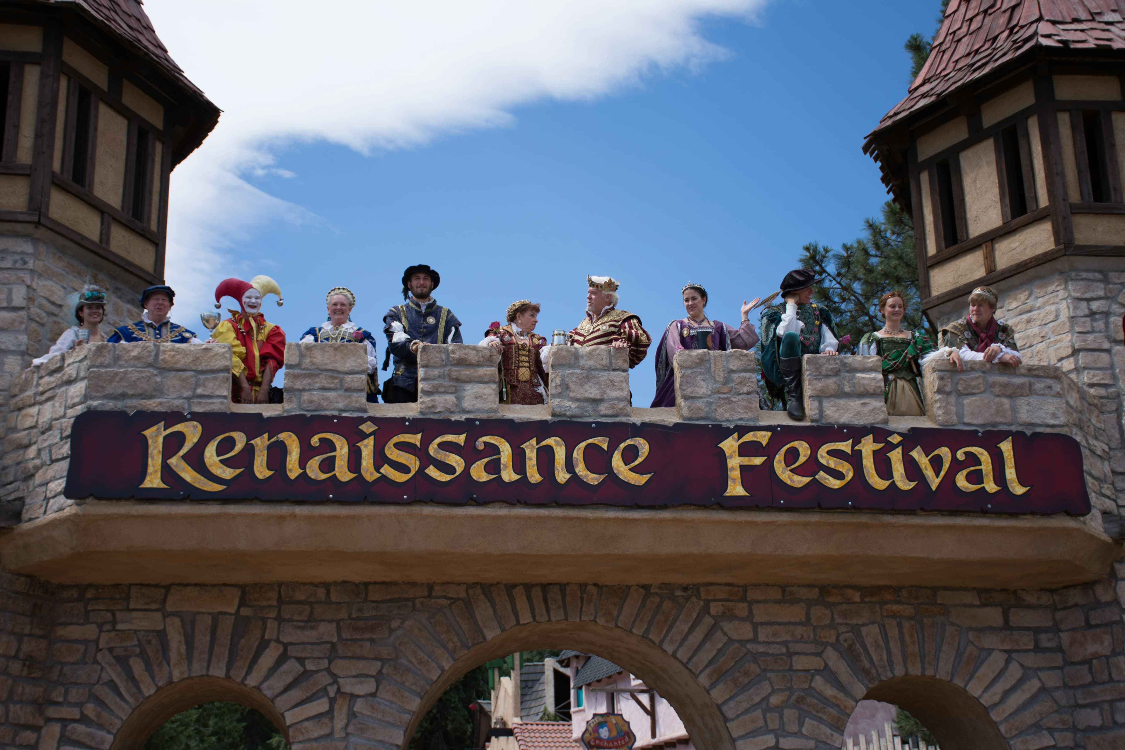 Renaissance festival performers in period costumes